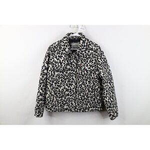 Vtg Y2K Levis Womens L Babydoll Leopard Cheetah Quilted Fleece Trucker Jacket